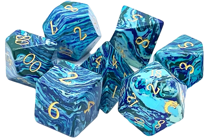 Old School Dice: Gemstone: Striped Blue Turquoise